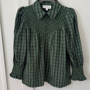 Tuckernuck POMANDER PLACE Green Windowpane Seersucker Vail Blouse Size XS